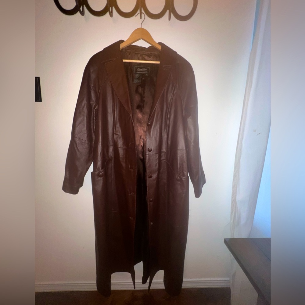 Terry Lewis Classic Luxuries long dark brown genuine leather coat